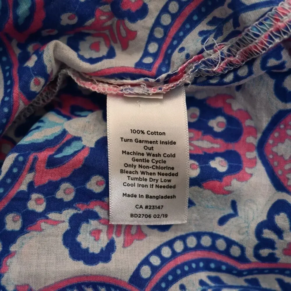 Talbots Women's XLP 3 Button Popover - Joyful Damask Top
